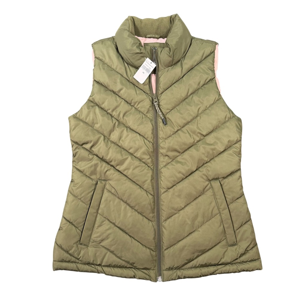 GAP Women Warmest Puffer Vest Olive Green Quilted Sleeveless Jacket Size XS